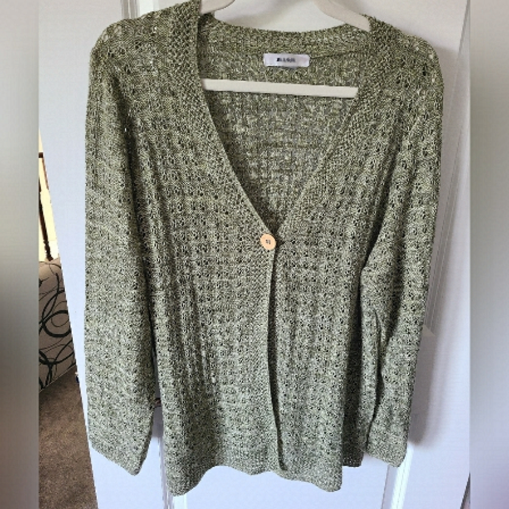 ALIA Green Open Knit Long Sleeve Cardigan Sweater Size Large